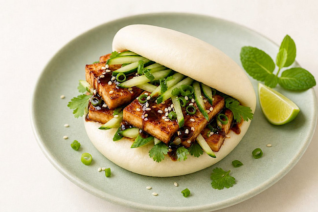 Tofu-Bao-Buns mit Hoisin und Gurke