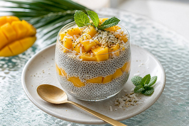 Mango-Kokos-Chia-Pudding mit Hanfsamen