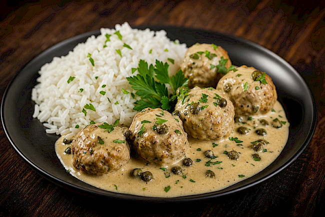 Vegane Königsberger „Klopse" (Soja) mit Kapernsauce