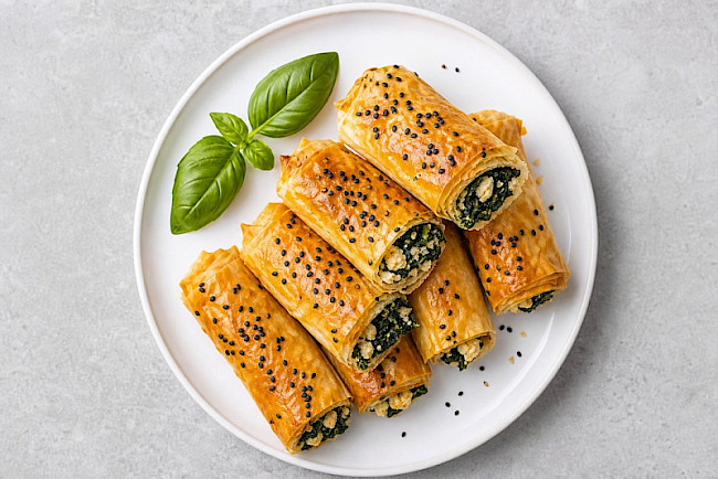 Vegane Spinat-„Feta"-Börek (Tofu) aus dem Ofen