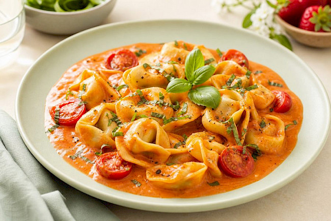 Käse-Tortellini in Tomaten-Sahne-Sauce