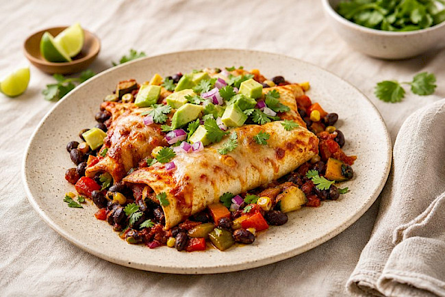 Gemüse-Enchiladas mit Bohnen und Käse