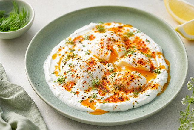 Türkische Eier auf Knoblauch-Joghurt (Çılbır)