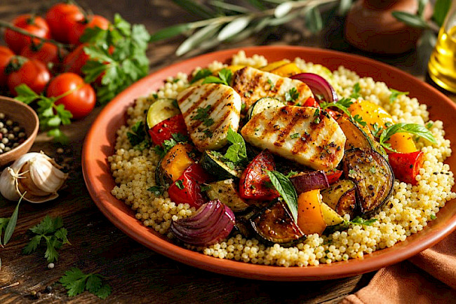 Ofengemüse mit Halloumi und Couscous