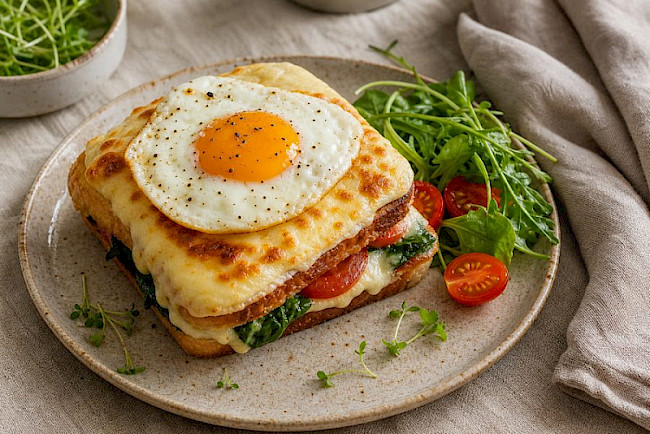 Käse-Croque mit Ei (Croque Madame vegetarisch)