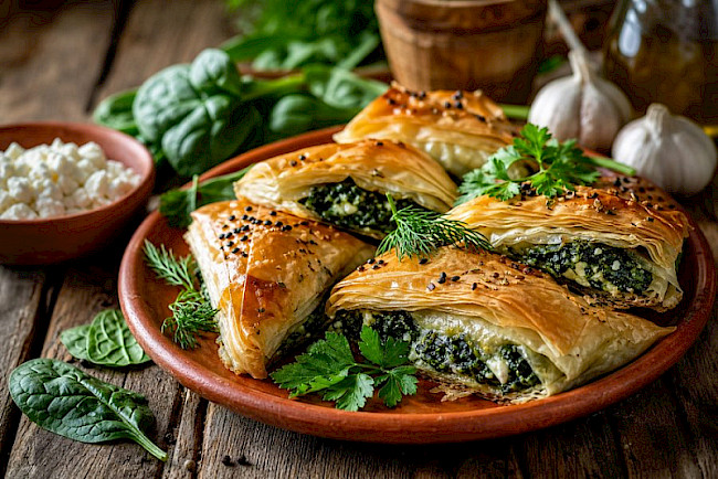Spanakopita (Spinat-Feta-Päckchen)