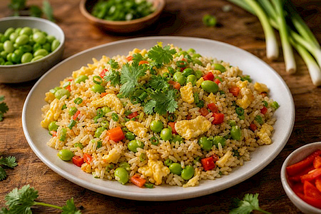 Egg-Fried-Rice mit Edamame und Ei