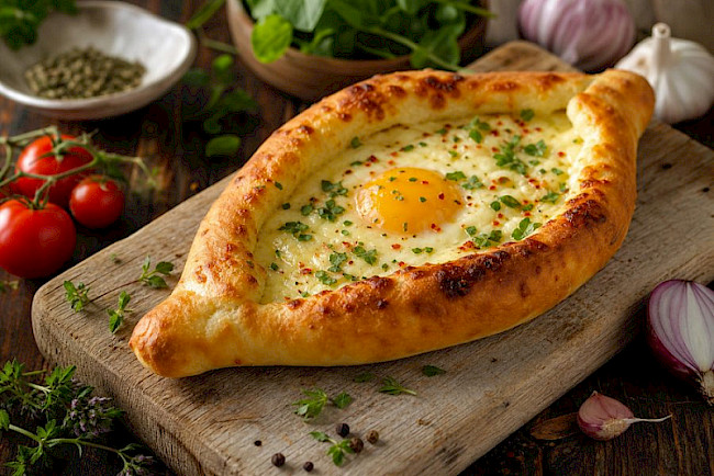 Khachapuri (georgisches Käsebrot mit Ei)