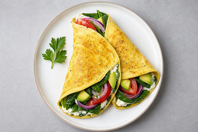 Herzhafter Omelett-Wrap mit Frischkäse und Gemüse