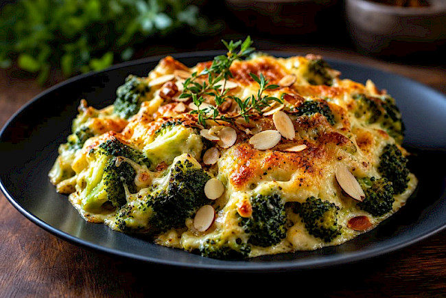 Brokkoli-Bergkäse-Gratin mit Mandeln