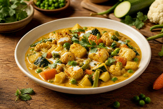 Gemüse-Korma mit Paneer und Joghurt