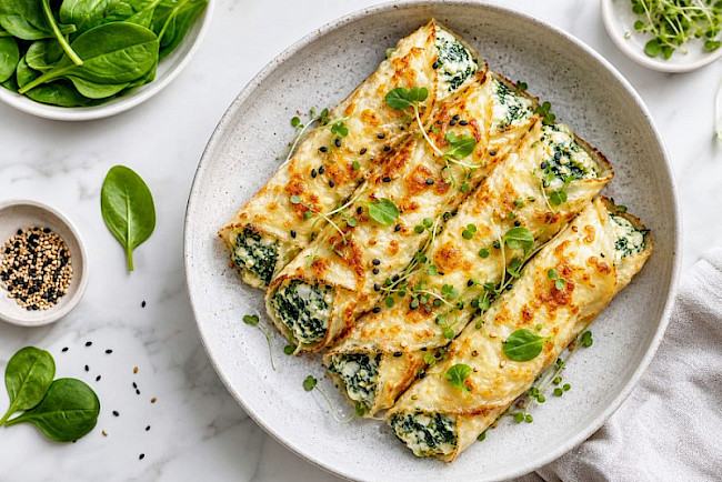 Spinat-Käse-Crêpes (überbacken)