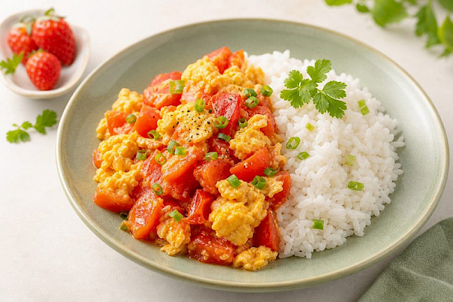 Chinesisches Tomaten-Rührei mit Reis