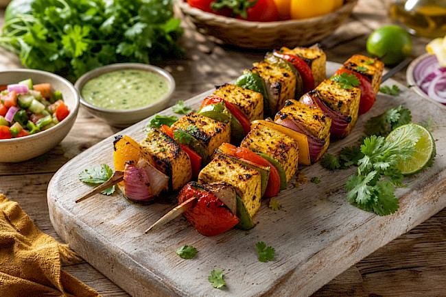 Tofu-Tikka-Spieße in Joghurt-Marinade