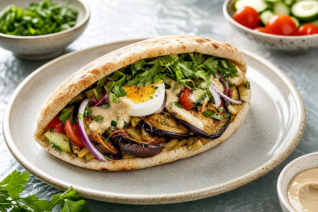 Sabich – Pita mit Aubergine, Ei und Tahini