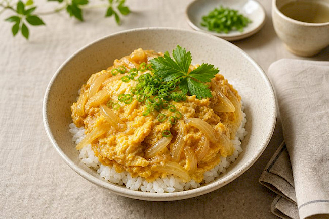 Oyakodon vegetarisch (Ei-Zwiebel auf Reis)
