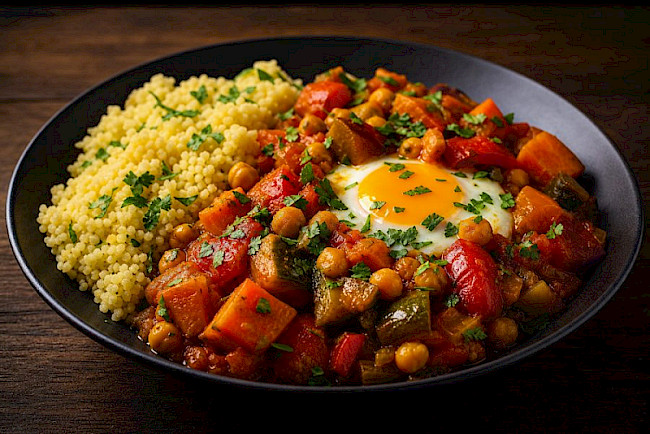 Gemüse-Tajine mit Ei und Couscous
