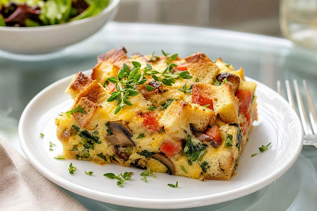 Herzhafte Brot-Strata mit Ei und Käse