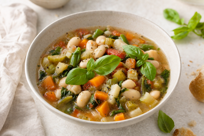 Vegan · Leichte Minestrone mit weißen Bohnen
