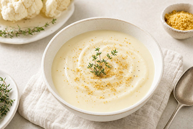 Vegan · Blumenkohl-Cremesuppe mit Hefeflocken