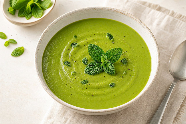Vegan · Erbsensuppe mit frischer Minze