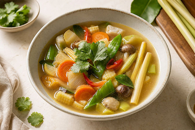 Vegan · Thai-Gemüsesuppe mit Zitronengras