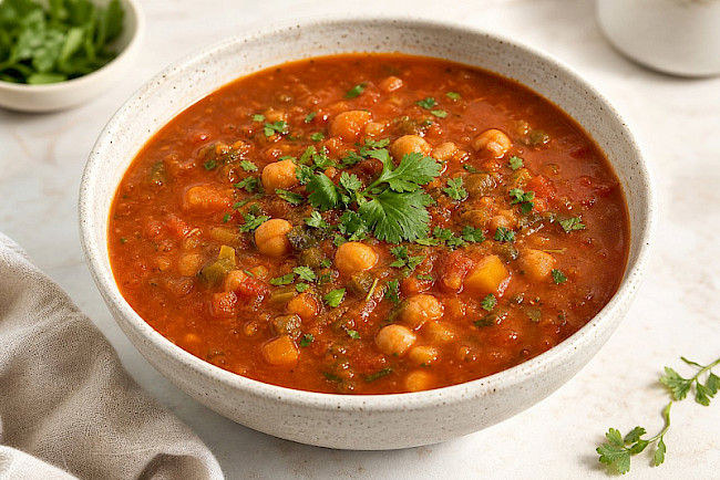 Vegan · Kichererbsen-Tomaten-Suppe nach Harira-Art
