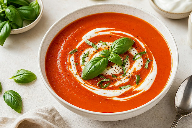 Vegetarisch · Tomatensuppe mit Joghurtklecks