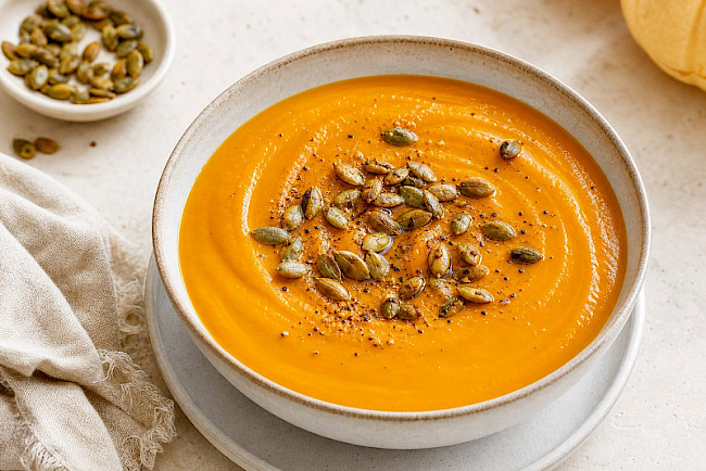 Vegetarisch · Kürbissuppe mit gerösteten Kürbiskernen