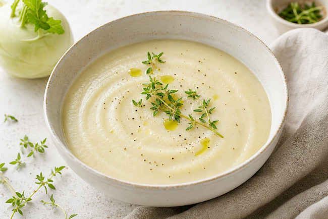 Vegetarisch · Kohlrabi-Suppe mit Kräutern
