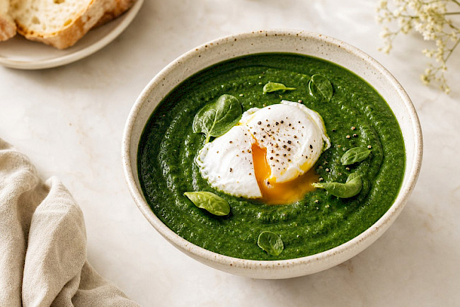 Paleo · Spinatsuppe mit pochiertem Ei