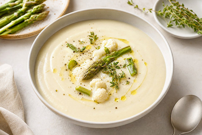 Paleo · Spargelcremesuppe mit Blumenkohl