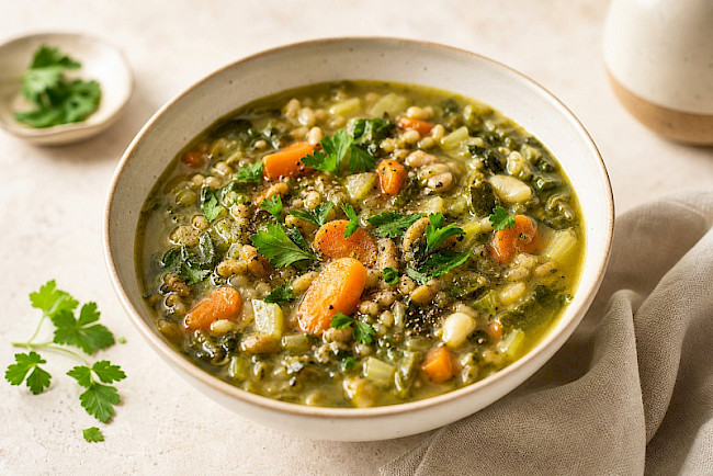 Vollwert · Grünkern-Gemüse-Suppe