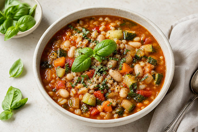 Vollwert · Vollkorn-Minestrone mit weißen Bohnen