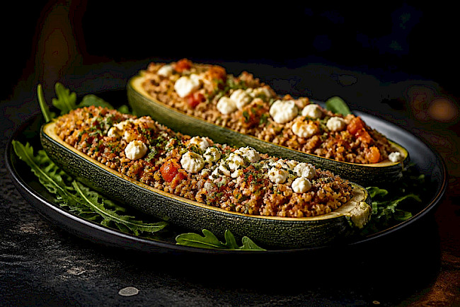 Gefüllte Zucchini mit Quinoa und Feta
