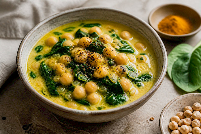 208. Indische Kichererbsen-Spinat-Suppe mit Kokos