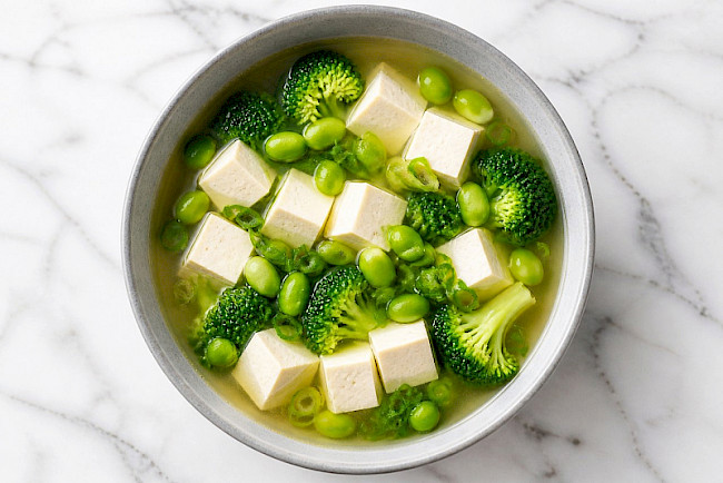 210. Asiatische Tofu-Edamame-Suppe mit Brokkoli