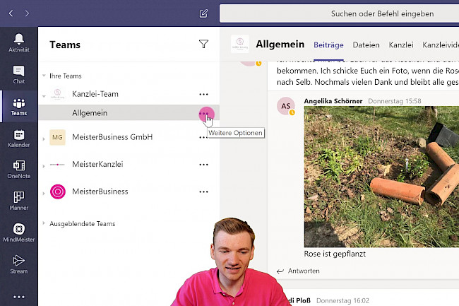 Teams strukturieren, ausblenden, löschen