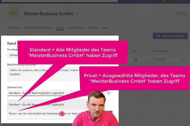 Unterkanäle zu einer Team-Gruppe hinzufügen