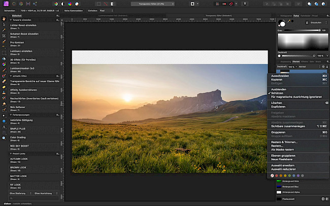 Transparente Bereiche auf neuer Ebene füllen