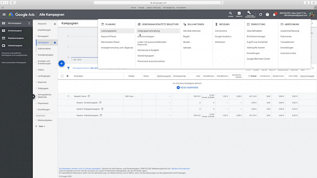 Google Ads Oberfläche