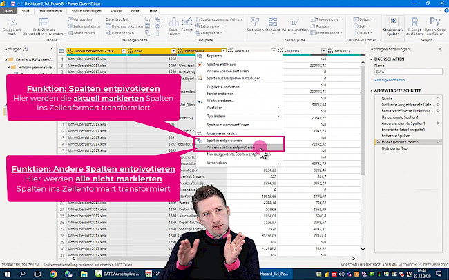 Daten aufbereiten Schritt 3 - Spalten entpivotieren