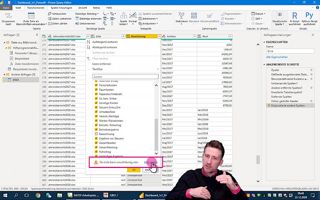 Daten aufbereiten Schritt 4 - Datensätze ausblenden