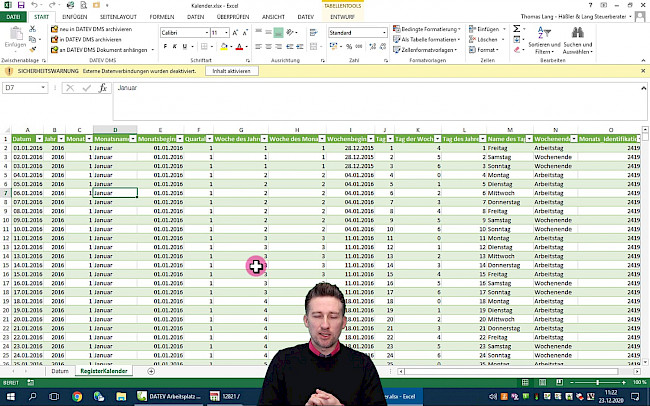 Kalendertabelle laden und verknüpfen