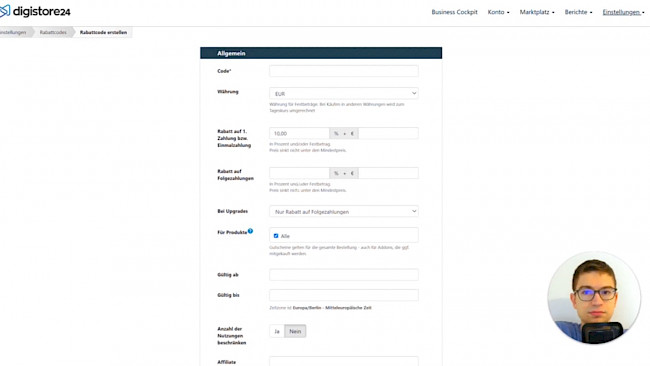 Abrechnung via Rabattcode