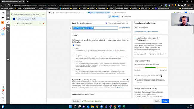 Einstellungen Anzeigengruppenebene